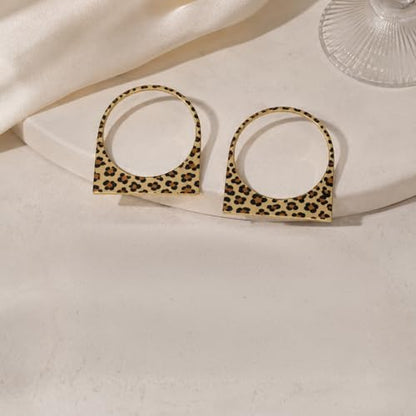 Large Chunky Gold Hoop Earrings for Women – Expensive Hollow Geometric Stainless Steel Statement Dangle Earrings with Textured Big Circle Design, Modern Metallic Fashion Jewelry Gift - color: Leopard Print
