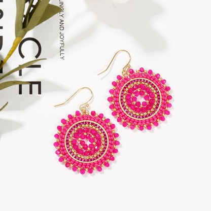 Colorful Summer Beaded Earrings For Women Crystals Glass Bead Dangle Drop Bohemia Earrings Statement Earrings For Women - color: Hot Pink