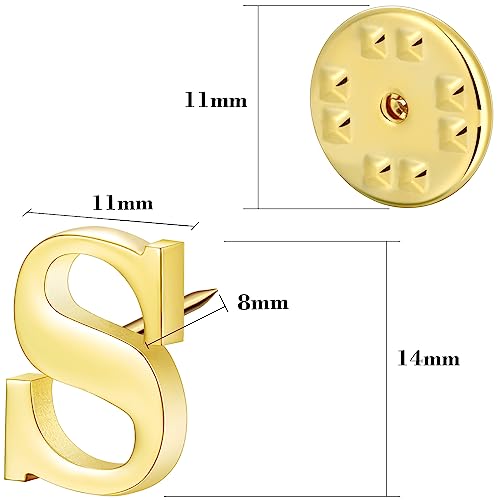 Initial Lapel Pin for Men Women, Brooch Pins for Men Suits, Metal Button Pins in 18K Gold and Silver Tone. - color: Gold-S