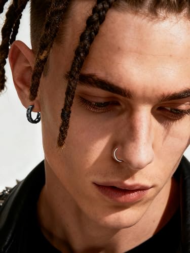 PROSTEEL Stainless Steel Huggie Hoop Earrings for Mens Gold/Black/Silver | Skull/Infinity Pattern, Spike/Cuban Links 4 Design Options Hypoallergenic Lightweight Earring Hip Hop Punk Gothic Jewelry - style: Cuban Links-Black