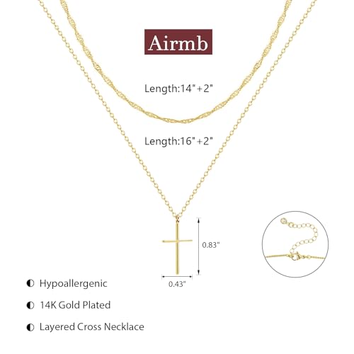 Airmb Cross Necklace for Women Gold/Silver Plated Layered Dainty Cross Chain Trendy Choker Satellite Charm Small Crucifix Pendant Gold/Silver Necklace Stackable Hypoallergenic Delicate Gift for Women - color: Gold-2PS Singapore Chain