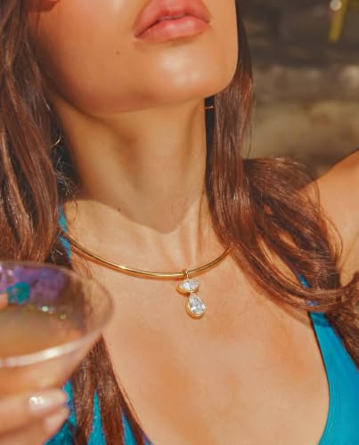 14K Gold Plated Collar Choker Necklace for Women Charm Jewelry | Trendy Dainty Statement Fashion Cubic Zirconia Pendant Necklace - color: 92A