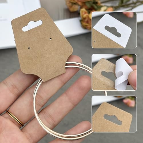 200PCS Bracelet Display Cards Necklace Holder Cards Self Adhesive Jewelry Packaging Selling Card for Small Business (Brown with two earring holes, 1.8x4.7 inches) - color: Brown with two earring holes