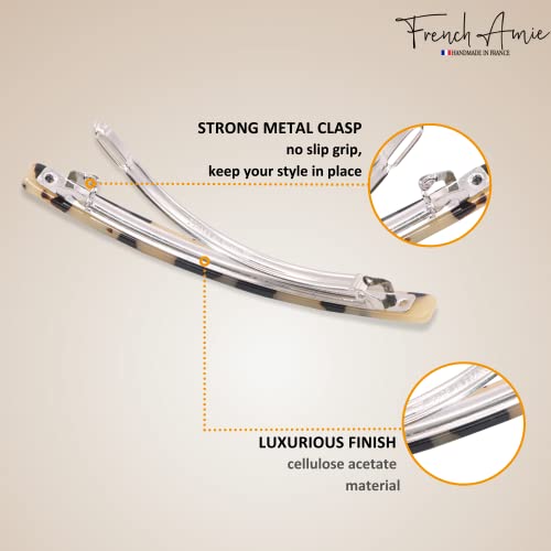French Amie Long and Thin White Tokyo Large 4 Inch Hair Clip Barrette | Handmade Shell For Women Girls Teens Adults Everyday Style - color: White Tokyo