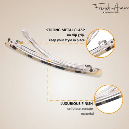 French Amie Long and Thin White Tokyo Large 4 Inch Hair Clip Barrette | Handmade Shell For Women Girls Teens Adults Everyday Style - color: White Tokyo