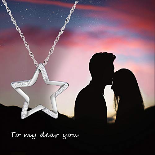 Sterling Silver Crescent Moon Star Necklace Cubic Zirconia Jewelry for Teen & Women Ladies Dainty 18" Chain - color: Star