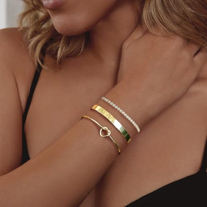 HERIER Gold Bracelets for Women 18k Gold Plated Bracelet Stack Bangle Cuff Bracelet Set for Women Non Tarnish Beaded/Paperclip/Cuban Link Chain Bracelets Jewelry for Women Trendy - style: Bangle Tennis3-Gold
