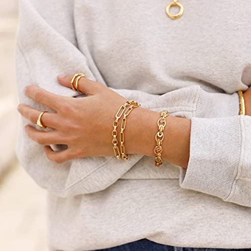 SOFYBJA 18k Gold Plated Personalized Chunky Cuban Oval Link Chain Bracelets for Men Toggle Rope Bracelet Jewelry for Women - style: oval bracelet