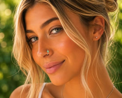 Jolliz Opal Nose Rings Hoops – 24 Gauge Classic Design, Elegant Nose Rings for Women & hypoallergenic Nose Piercings Jewelry Perfect for Any Occasion with Comfortable Fit - color: Green Opal Silver