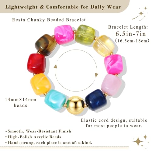 4 Pcs Chunky Beaded Bracelets for Women | Adjustable Colorful Resin Beads Bracelets Stretch Beaded Bracelet Boho Summer Beach Vacation Jewelry Gift - color: Color 2