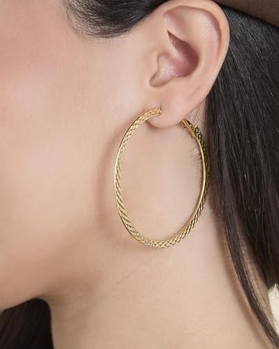 Jessica Simpson Womens Hoop Earrings - Silver-Tone or Gold-Tone Hoop | Earrings for Women - color: Gold Flat Omega