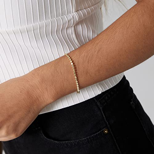 14K Gold Plated Handmade Dainty Dot Bracelet Cute Thin Everyday Bracelets for Women Men Size 6.5"+2" Extender - color: Bead:Gold
