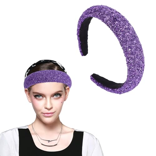Purple Padded Headband Wide,Fashion Diamond Hairband | Headbands for Women,Dressy,Handmade,Glitter,Trendy Styles,Sparkly,Fancy,Comfort,Prom,Party,Head Accessories