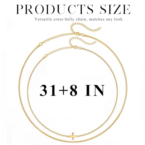 Cross Waist Chain, Women Layered Belly Chain, 2Pcs Minimalist Body chains for Causal Beach - color: Gold