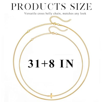Cross Waist Chain, Women Layered Belly Chain, 2Pcs Minimalist Body chains for Causal Beach - color: Gold