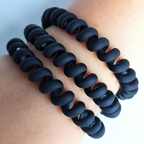 20 Pieces Traceless Spiral Hair Ties No Damage Elastics Coil Hair Ties No Crease Phone Plastic Hair Bands Spiral Bracelets Ponytail Holders for Women and Girls - Matte Black - color: Matte Black