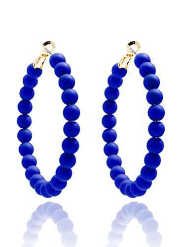 ZENZII Beaded Hoop Earrings Bohemian Circle Round Bead Earrings Chic Dangle Earrings for Women and Girls - color: Cobalt