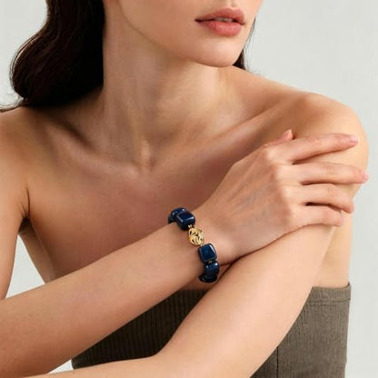 VIBILIA Chunky Beaded Bracelet for Women Multicolor Big Resin Acrylic Bead Elastic Stretch Bracelet, Trendy Statement Bracelets Boho Summer Beach Vacation Charm Jewelry - color: Square-Blue