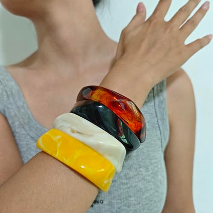2PCS Chunky Acrylic Bracelet for Women Large Square Resin Cuff Vintage Open Bangle Bracelets Wide Geometric Jewelry - style: L-4PCS