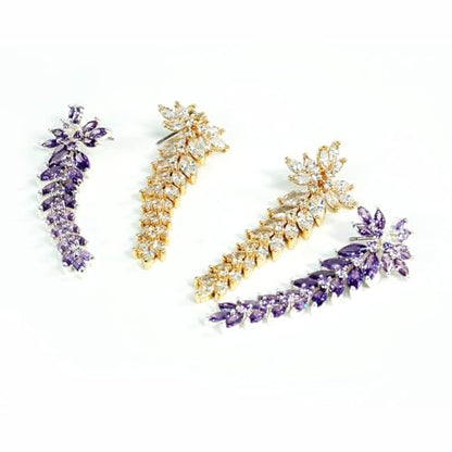 Earrings Holy Stud Earrings for Girls/Women, Sliver Gold Wedding Earrings for Bridesmaids - color: Long Floral|Gold
