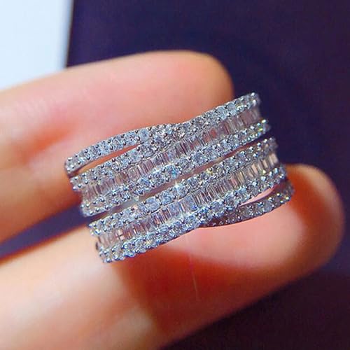 PAVOOI 14K Gold Plated X Ring Simulated Diamond CZ Criss Cross Ring for Women Juude Jewelers Silver Rose Gold Braided Wrap Knot Style Promise Statement Cocktail Party Ring(Silver.D-US Code-6) - color: SILVER.D, size: (US Code-6)