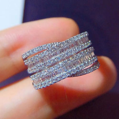 PAVOOI 14K Gold Plated X Ring Simulated Diamond CZ Criss Cross Ring for Women Juude Jewelers Silver Rose Gold Braided Wrap Knot Style Promise Statement Cocktail Party Ring(Silver.D-US Code-6) - color: SILVER.D, size: (US Code-6)