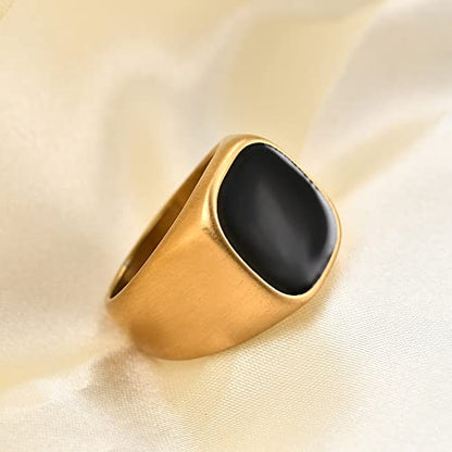 VQYSKO 14K Gold Plated Square Signet Ring | Stainless Steel Band for Men - color: Square Gold+Black