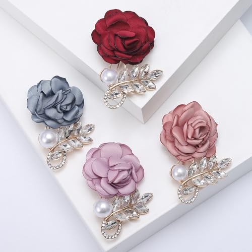 Fabric Camellia Flower Brooches Fashion Cubic Zirconia Flowers Brooch Classic for Party Dance Wedding Banquet for Elegant Women Ladies Beautiful Girls Lapel Pins Dress Suit Clothes Pearl Accessories Jewelry Valentine's Day Decor Christmas Gifts