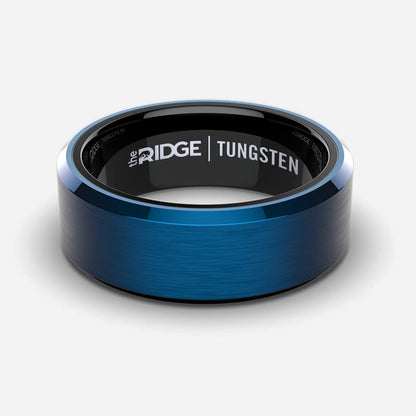 The Ridge Tungsten Rings For Men - Mens Wedding Band - Strong, Durable, and Scratch-Resistant Beveled Ring With Silicone Band - color: Alpine Navy
