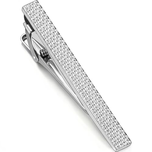 Gold Silver Black Tie Clips for Men, 2.36in Tie Bar & Pin with Gift Box | Solid Brass Protects Silk Ties. Men's Accessories ideal for Business, Wedding, Formal, Husband, Boyfriend, Father - style: Silver