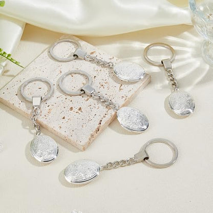 SUPERFINDINGS 5Pcs Locket Keychains Brass Memory Photo Locket Keychain Oval Flower Locket Keychains for Bag Hat Key - color: Silver