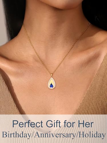 Birthstone Pendant Necklaces for Women 925 Sterling Silver Teardrop Pendant Necklace Birthday Jewelry Gift, 18"+2" Inches - color: 09 - Sapphire