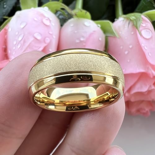 TUTISS 6mm 8mm Black/Gold/Rose Gold/White Tungsten Rings for Men Women Fashion Engagement Wedding Bands Sandblasted Finish I Love You Engraved Comfort Fit - color: 8mm Gold Tungsten I Love You