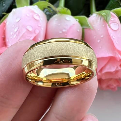 TUTISS 6mm 8mm Black/Gold/Rose Gold/White Tungsten Rings for Men Women Fashion Engagement Wedding Bands Sandblasted Finish I Love You Engraved Comfort Fit - color: 8mm Gold Tungsten I Love You