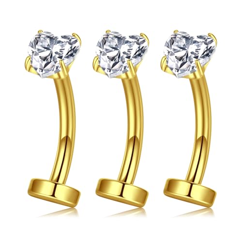 VCMART Belly Button Ring Belly Button Piercing Belly Rings Dangle Belly Button Rings Surgical Steel Clicker Floating Belly Button Rings for Women 14G Silver Gold Belly Navel Piercings Jewelry - color: A4 -3pcs, gold