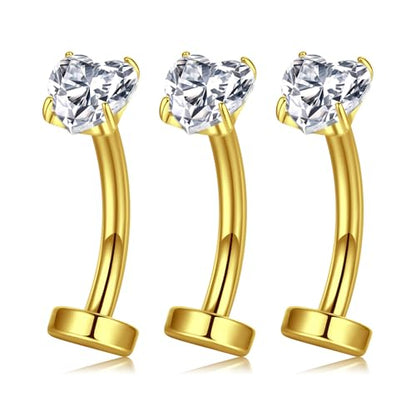VCMART Belly Button Ring Belly Button Piercing Belly Rings Dangle Belly Button Rings Surgical Steel Clicker Floating Belly Button Rings for Women 14G Silver Gold Belly Navel Piercings Jewelry - color: A4 -3pcs, gold