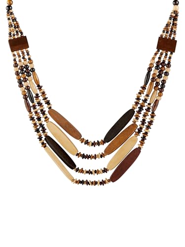 MINACHI Vintage Retro Wooden Beaded Multi Layered Long Necklace, Irregular Unique Shape Beads, Monochrome Style Women's Jewelry, Holiday Accessories - style: Necklace SL13-041