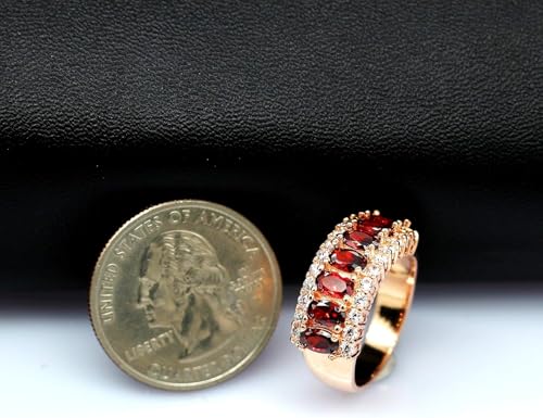 Uloveido Beautiful Women's 7 Stones Wedding Band Oval Cubic Zirconia Engagement Anniversary Rings J501 - color: Gold-Red