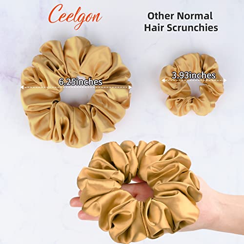 Brown Black Big Satin Scrunchies for Women 6.3Inches Large Scrunchie Coffee Satin Oversized Thick Elastic Hair Ties Jumbo Hair Scrunchies 6 Pack (black,coffee, champagne,brown,grey,dark brown) - color: Black, Coffee, Champagne, Brown, Grey, Dark Brown, si
