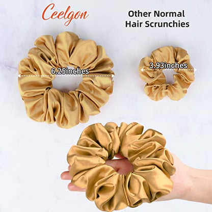 Brown Black Big Satin Scrunchies for Women 6.3Inches Large Scrunchie Coffee Satin Oversized Thick Elastic Hair Ties Jumbo Hair Scrunchies 6 Pack (black,coffee, champagne,brown,grey,dark brown) - color: Black, Coffee, Champagne, Brown, Grey, Dark Brown, si