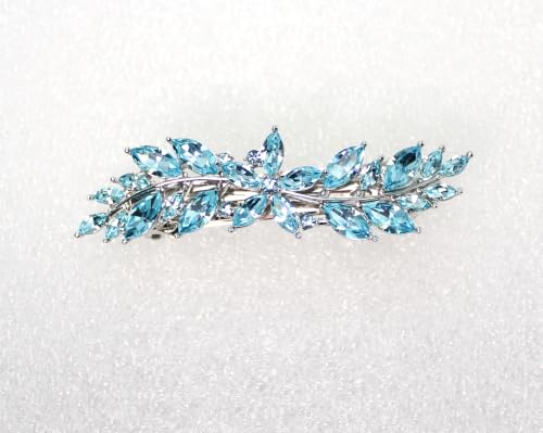 Faship Aqua Rhinestone Crystal Small Floral Hair Barrette Clip - color: Aqua