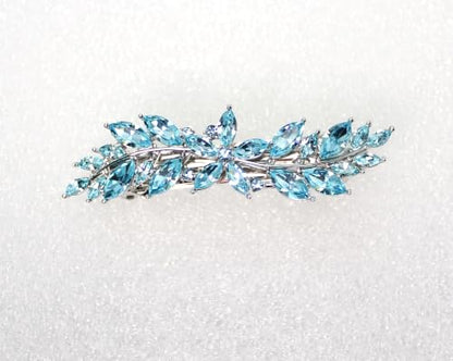 Faship Aqua Rhinestone Crystal Small Floral Hair Barrette Clip - color: Aqua