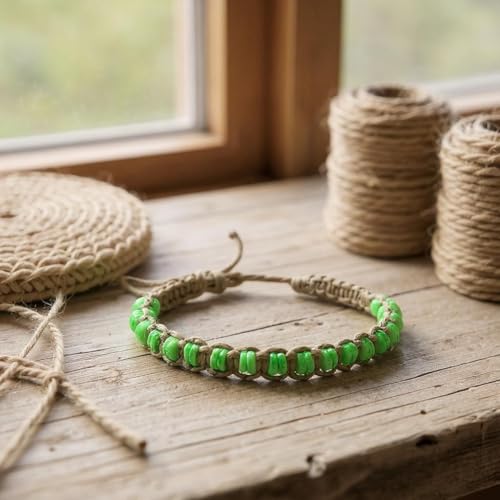 BlueRica Hemp Anklet with Puka Shell Beads - style: Lime Green