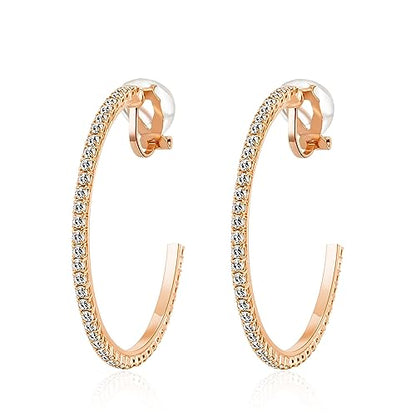 YOQUCOL 4.3CM(1.7in) Clip On Hoop Earrings Cubic Zirconia Non Pierced Ears Hoops for Women - color: Rose Gold