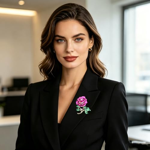 Magnolia Rose Tulip Flower Brooch Pin Alloy Enamel Floral Brooch with Natural Faux Pearl Elegant Lapel Pin for Dress Scarf Coat Women Jewelry