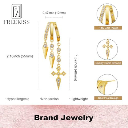 Freekiss Pearl Earrings for Women Trendy: Flat Back Stud Earrings 14K Gold Plated/925 Sterling Silver Freshwater Pearl Dangle Earrings Cute Bow Earrings Wedding Jewelry Birthday Gifts for Women Girls - style: Cross Zircon-GD