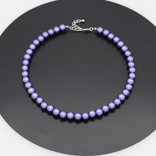 AAA+ Simulated Pearl Strand Necklace Colorful 10mm Pearls Choker Necklaces for Women 1920s Long Costume Jewelry Gift - color: Purple