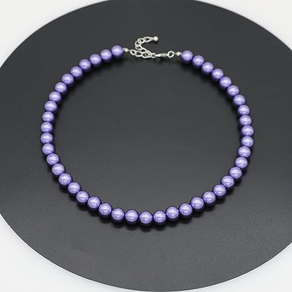 AAA+ Simulated Pearl Strand Necklace Colorful 10mm Pearls Choker Necklaces for Women 1920s Long Costume Jewelry Gift - color: Purple