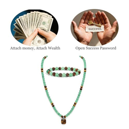 Money Bracelets Necklace Jewelry Set for Women Men Jade Crystal Tiger Eye Obsidian Beaded Necklace Feng Shui Good Luck Money Bracelet Wealth Attraction Accessories Outfits Protection Jewelry Gifts - color: A3