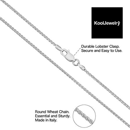 Kooljewelry 925 Sterling Silver Round Wheat Chain Necklace (1 mm, 1.5 mm, 2 mm or 2.6 mm) | Made in Italy - size: 14 inch, style: 1.5 mm wide